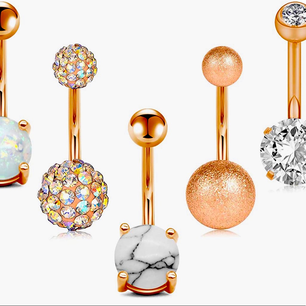 Rose Gold Belly Rings 5pcs